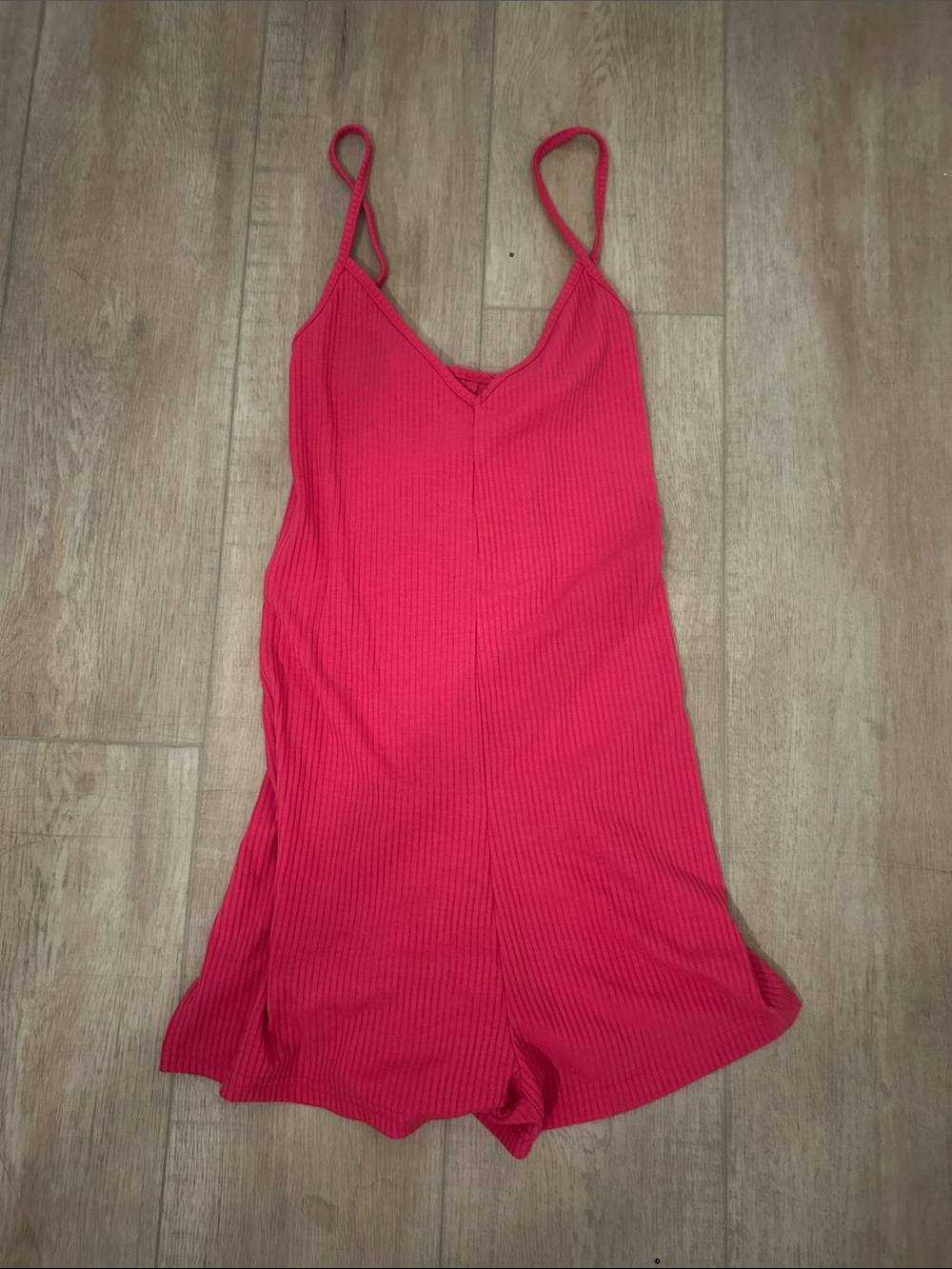 SHEIN Hot Pink Ribbed Cami Romper